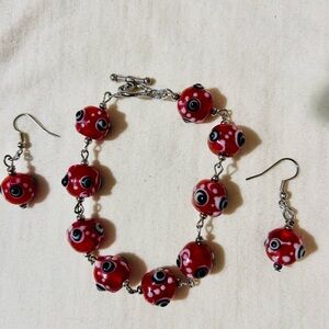 Red and Black Ladybug Beaded Bracelet